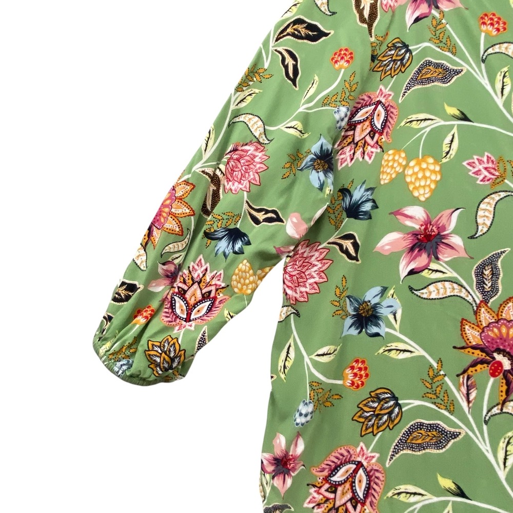 Loft Outlet Womens Green Floral Boat Neck 3/4 Puff Sleeve Rayon Blouse Size L - Picture 5 of 10